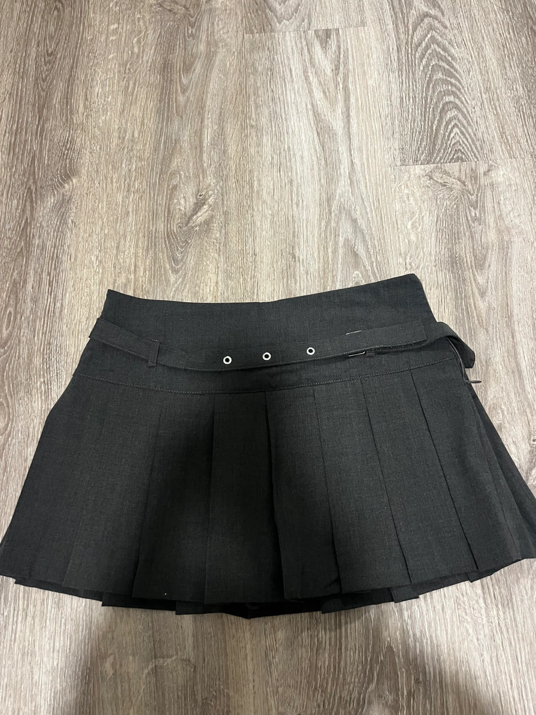Charcoal Pleated Mini Skort with Belt