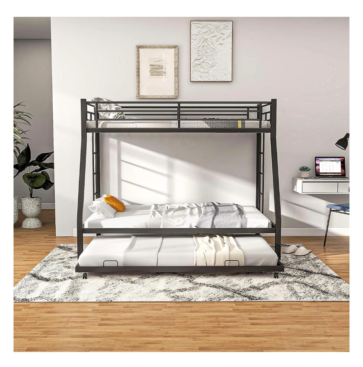 Black Metal Bunk Bed with Trundle - photo 3