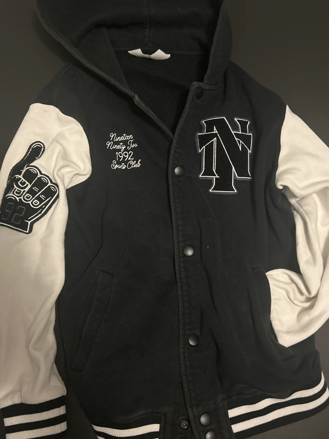 H&M Black "Nineteen Ninety Two 1992 Sports Club" Jacket