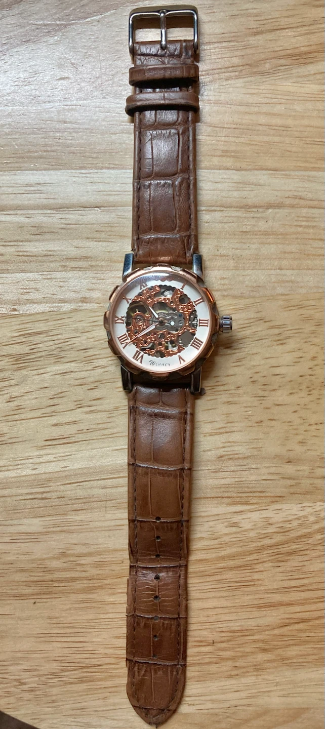 Winner Skeleton Manual Watch Brown Leather Strap - photo 3