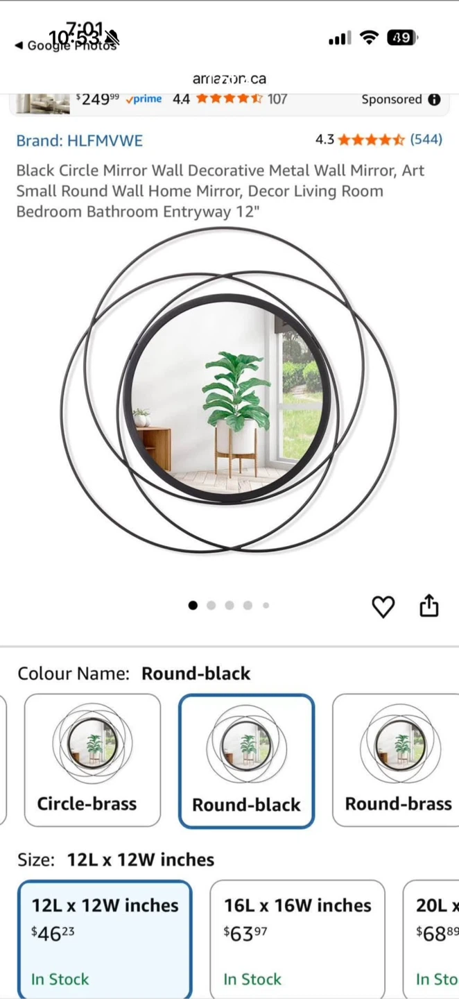 Decorative Metal Wall Mirror - Round Black