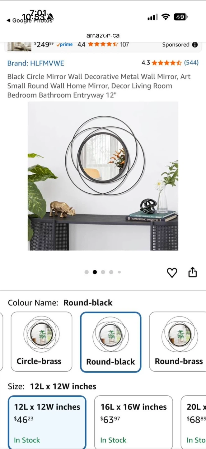 Decorative Metal Wall Mirror - Round Black - photo 2