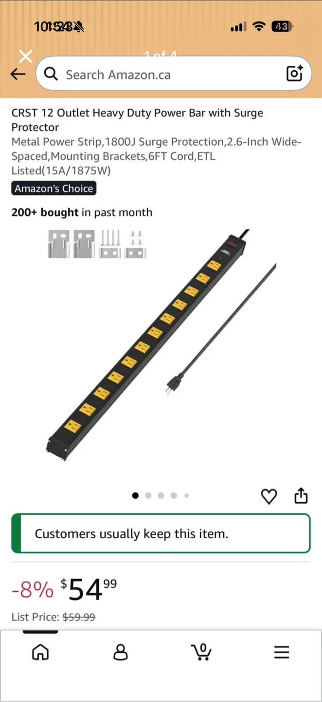 CRST 12 Outlet Heavy Duty Power Bar with Surge Protector