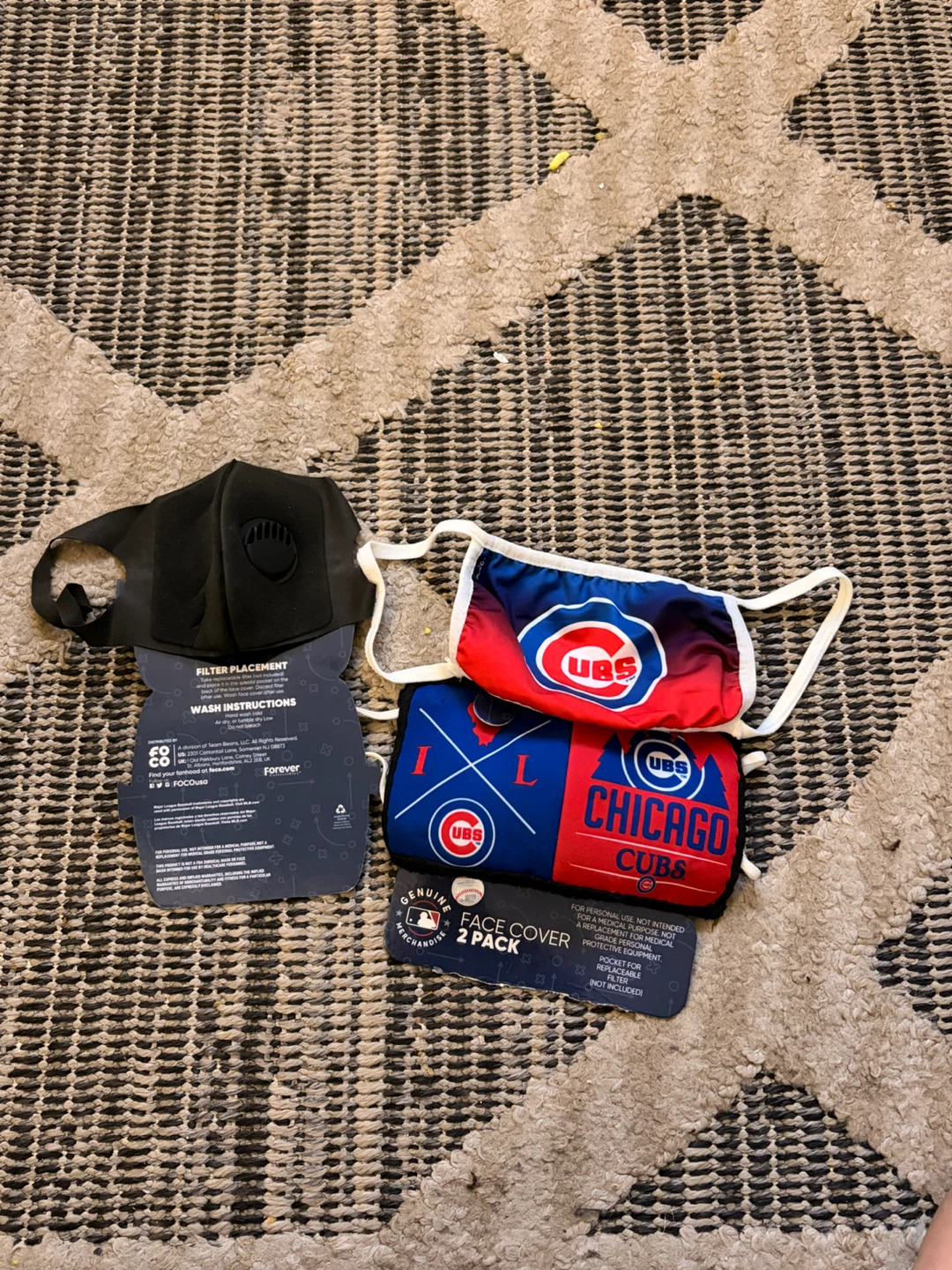 Chicago Cubs Face Cover 2 Pack Plus Black Mask with a Filter