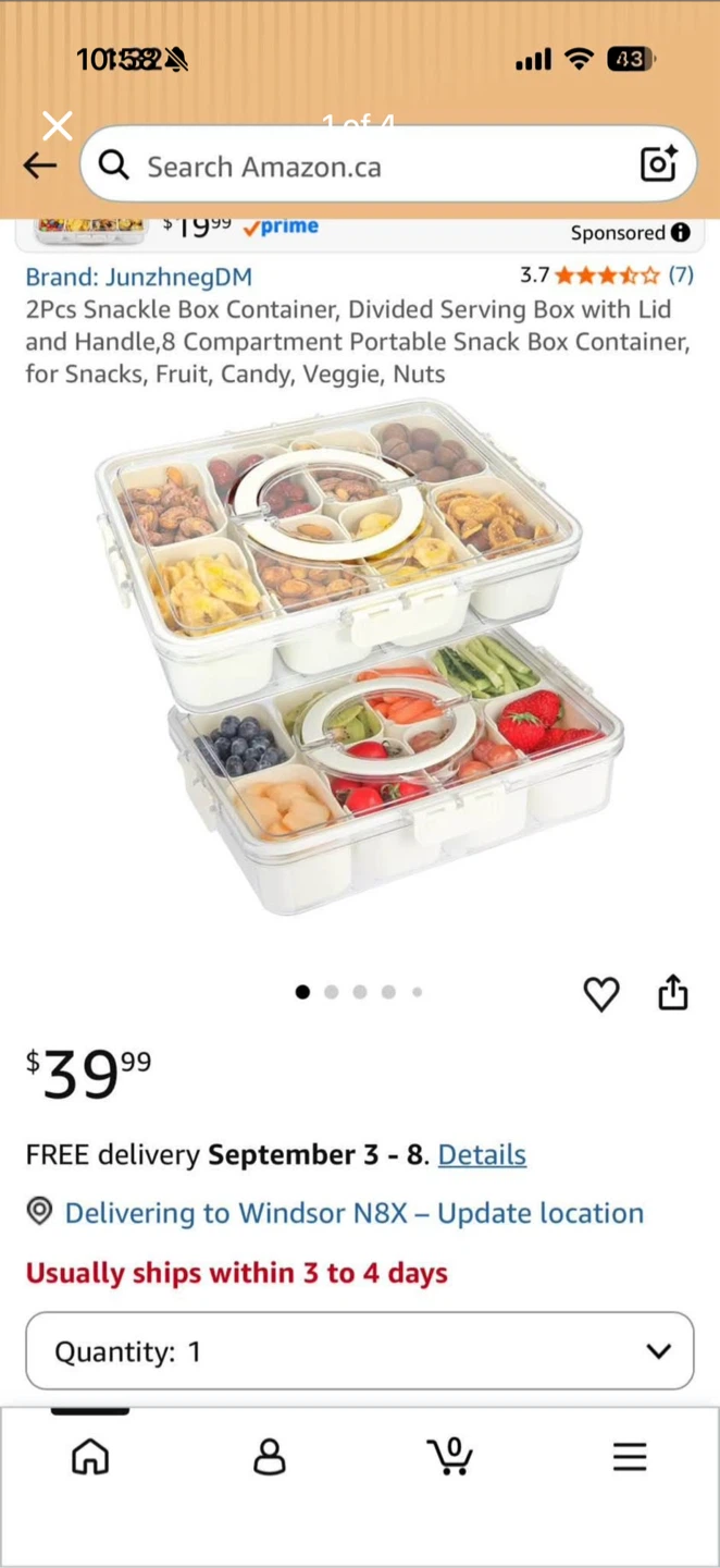 2 Pcs Divided Serving Tray Snack Box Container