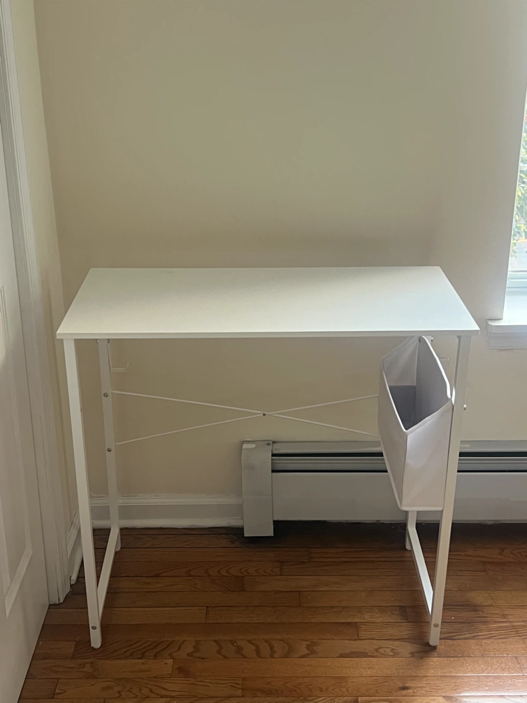 White Writing Desk with Storage Pouch