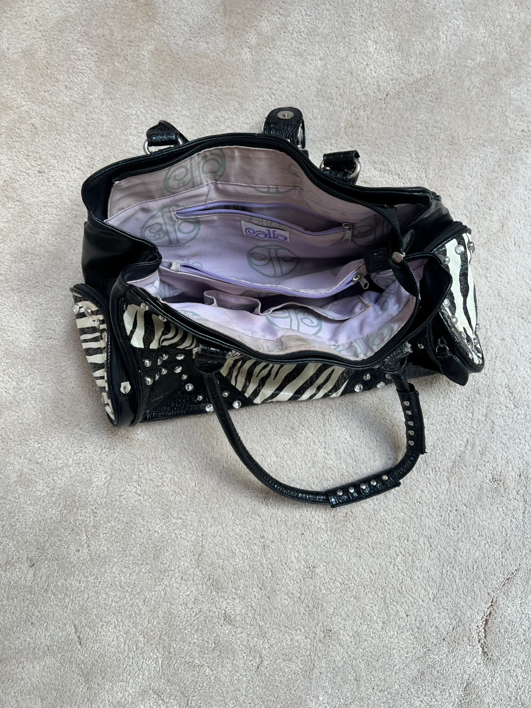 Black & White Zebra Print Handbag with Studs - photo 3