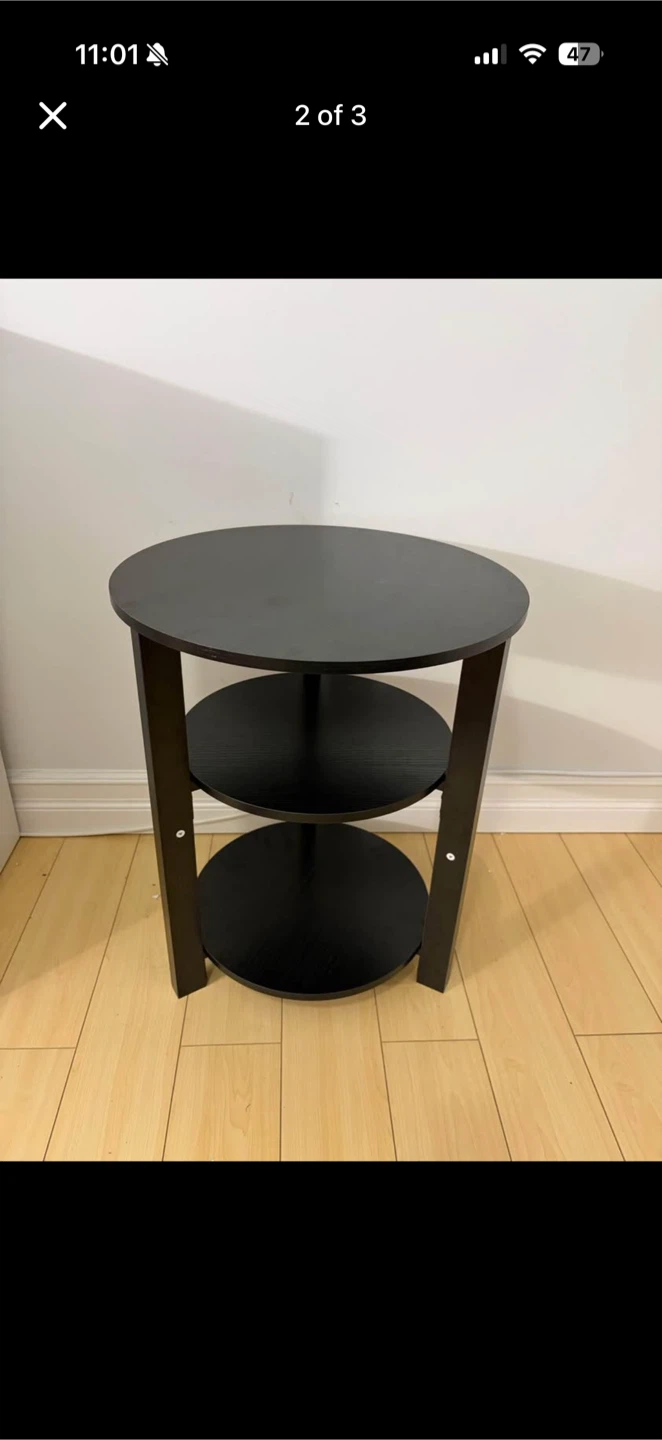 3-Tier Round Side Table, black