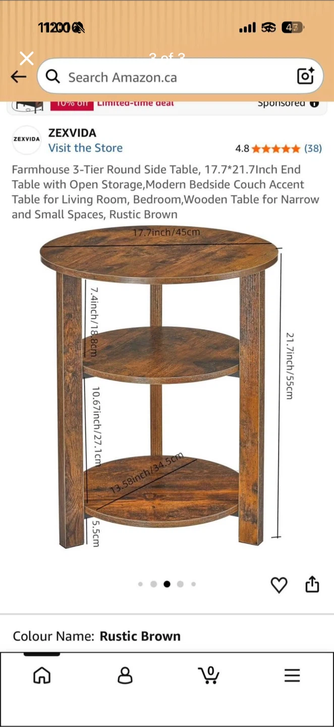 3-Tier Round Side Table, black - photo 3
