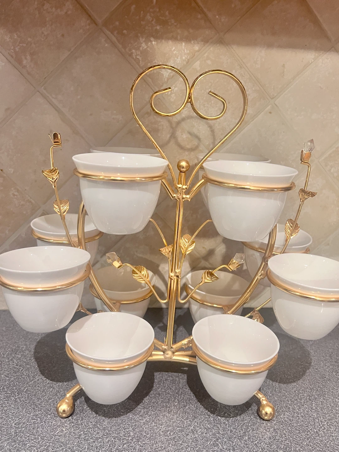 Gold and White Tiered Dessert Stand with 8 Bowls