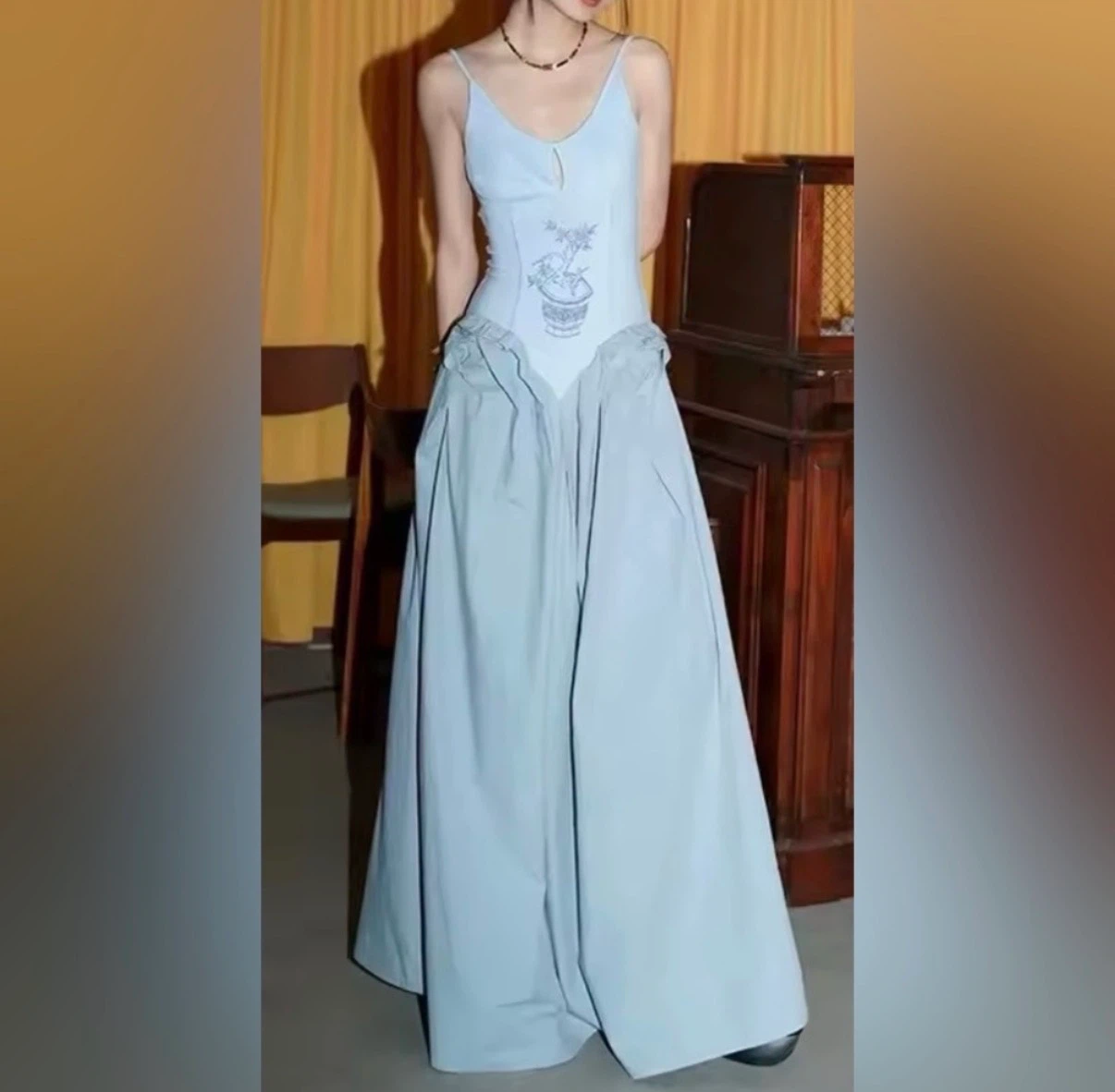 Y2K Baby Blue Maxi Dress XS