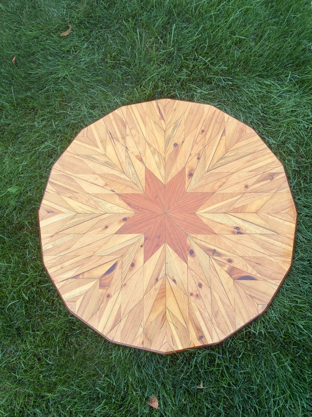 Round Wood Table Top with Star Inlay
