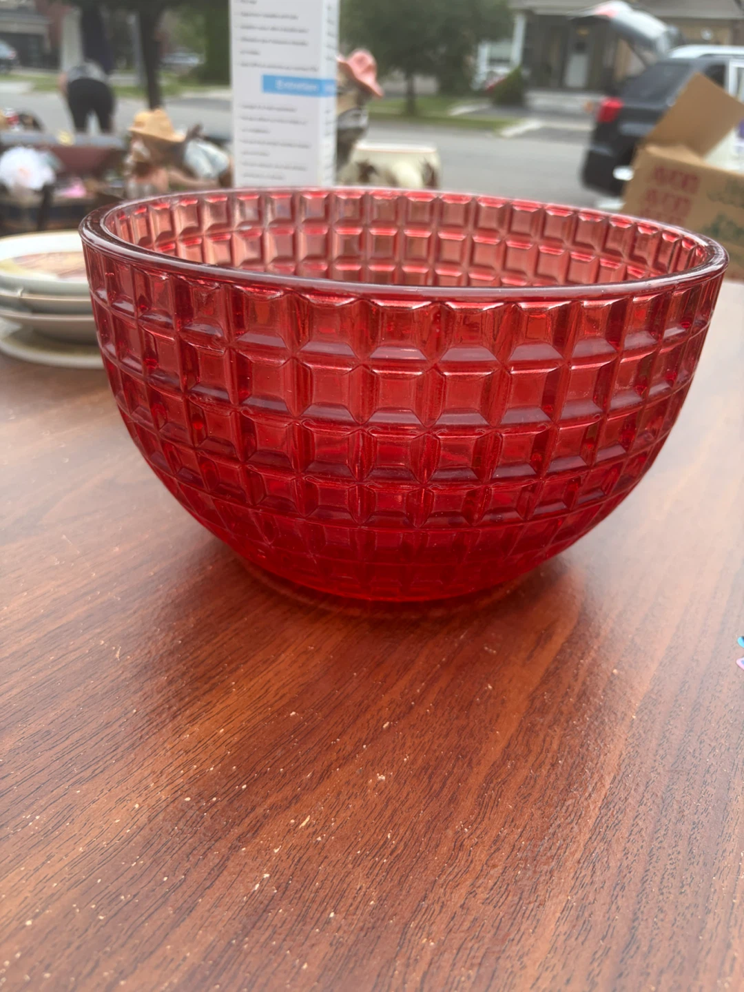 Red Glass Serving Bowl