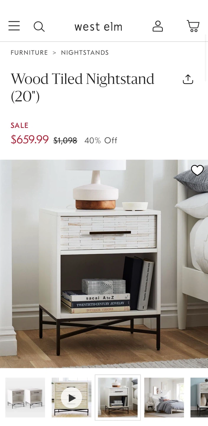 West Elm Wood Tiled Nightstand / Side Table