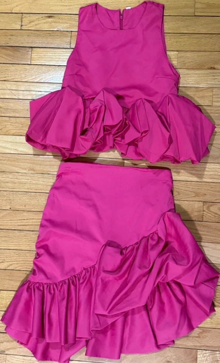 Fuchsia Pink Ruffle Two Piece Skirt Set XS - photo 2