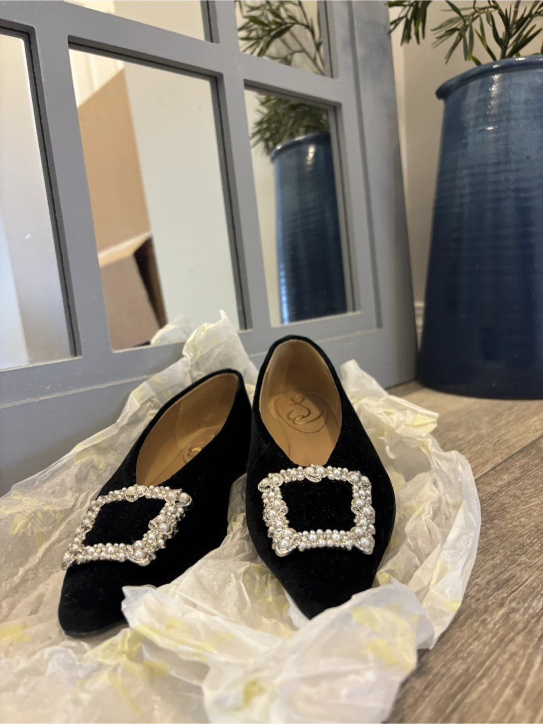 Sam Edelman Black Velvet Pointed Flats with Embellished Buckle