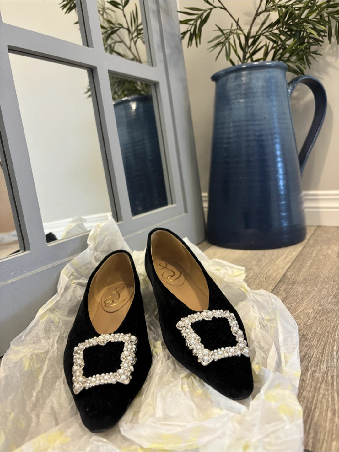 Sam Edelman Black Velvet Pointed Flats with Embellished Buckle - photo 2