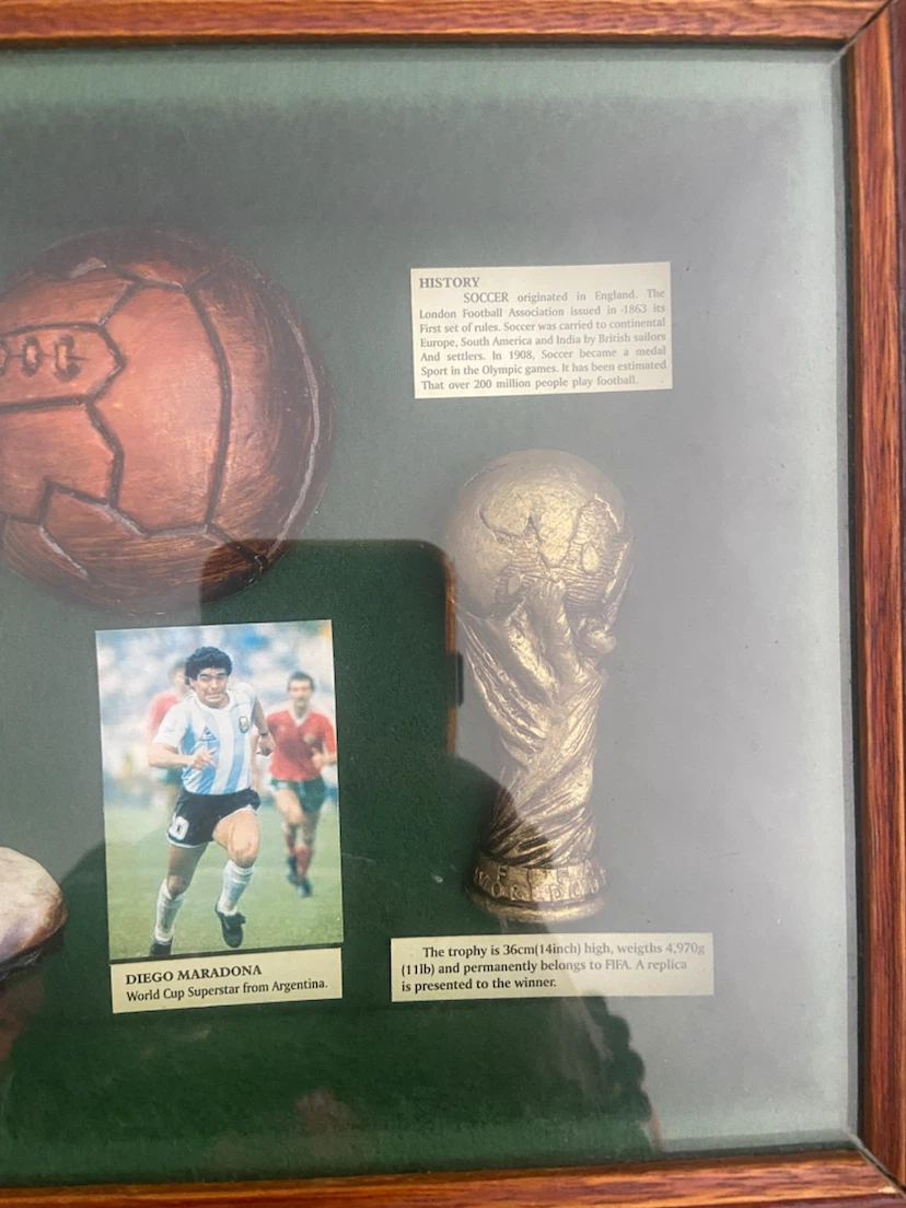 Framed Football Memorabilia Display with Trophy Replica - photo 3