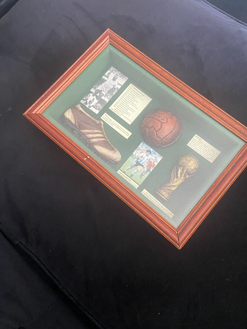 Framed Football Memorabilia Display with Trophy Replica - photo 4