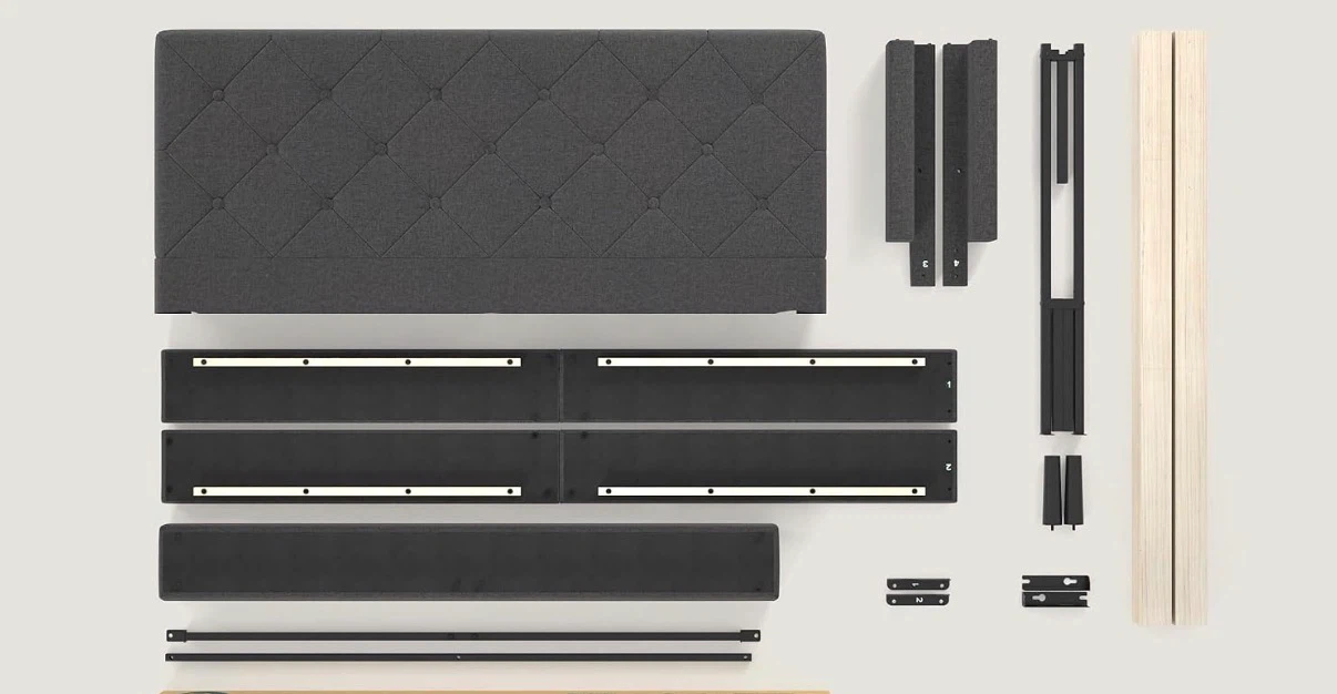 Dark Grey Tufted Upholstered Bed Frame and mattress - photo 2