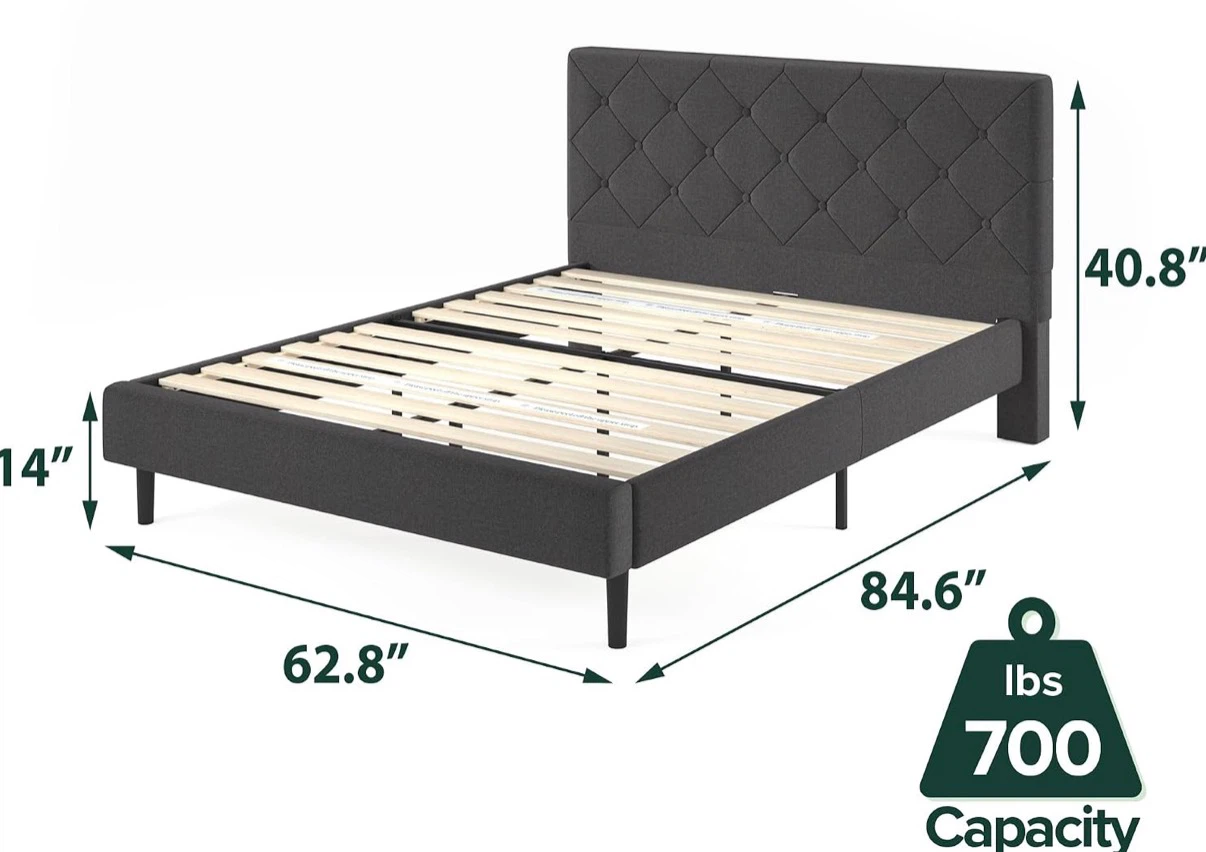 Dark Grey Tufted Upholstered Bed Frame and mattress - photo 3