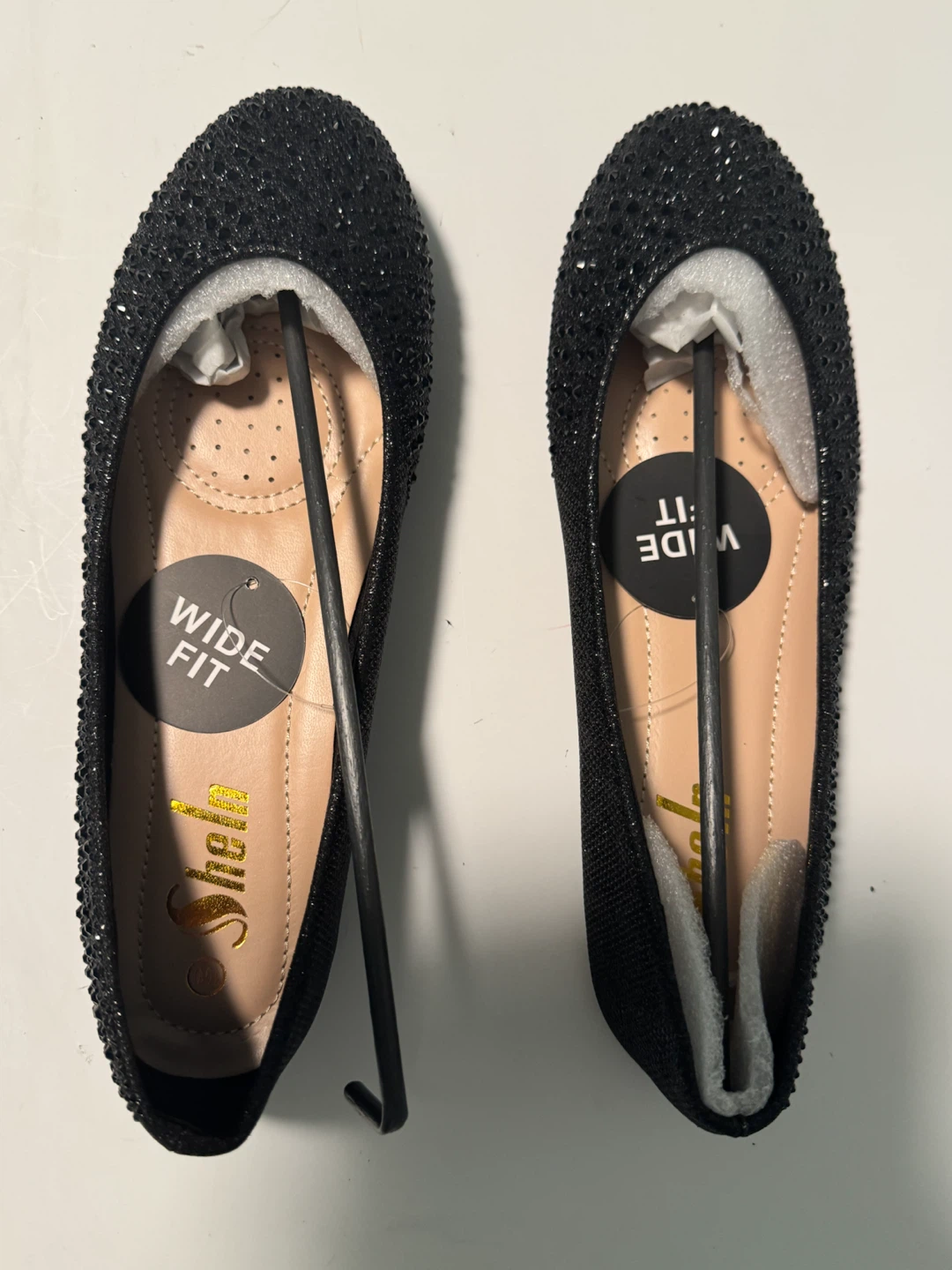 Shein Black Glitter Ballet Flats Wide Fit
