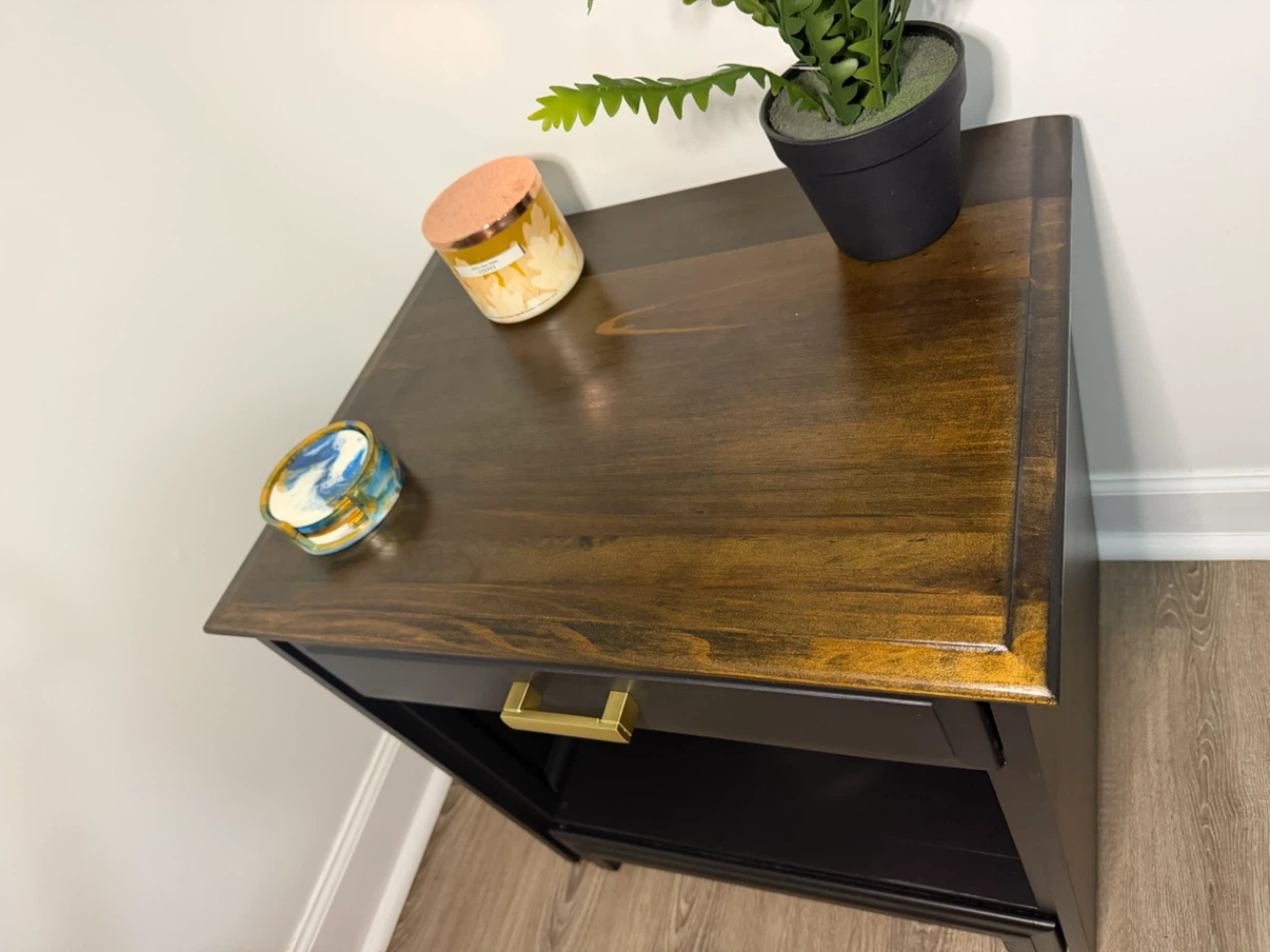 Mid-Century Modern Black & Wood Nightstand - photo 2
