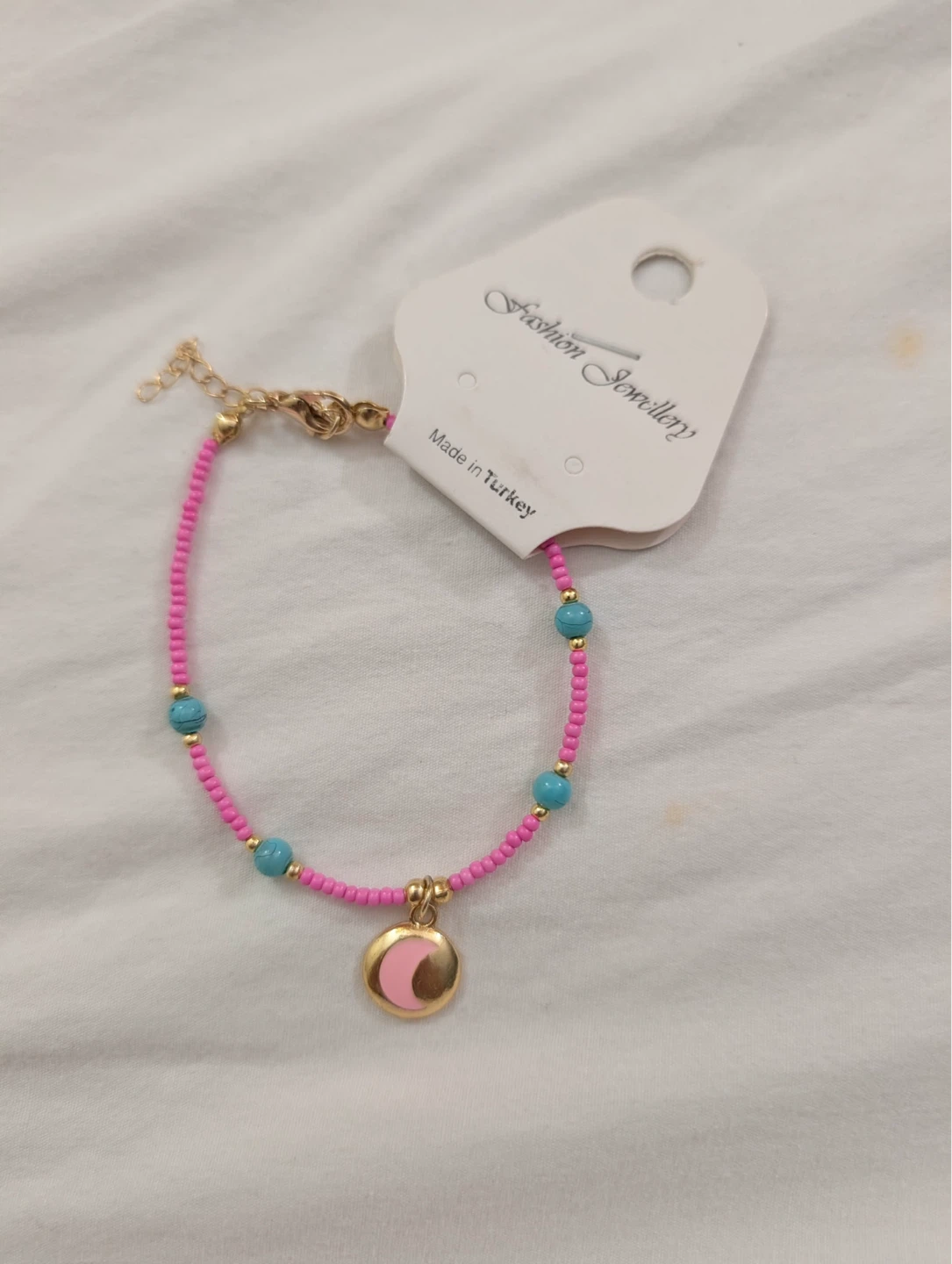 Beaded Bracelet with Crescent Moon Charm