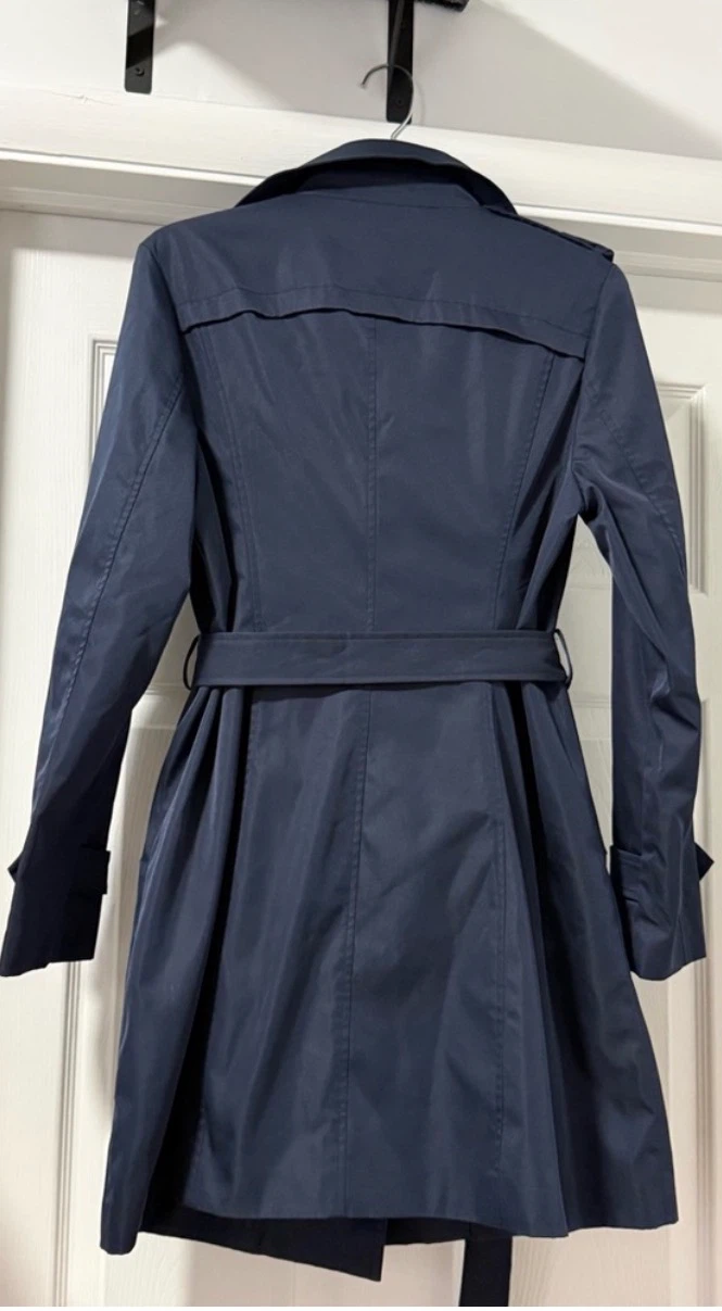 Nanjun Navy Blue Double Breasted Trench Coat Belted XS - photo 4
