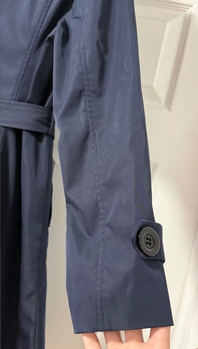 Nanjun Navy Blue Double Breasted Trench Coat Belted XS - photo 5