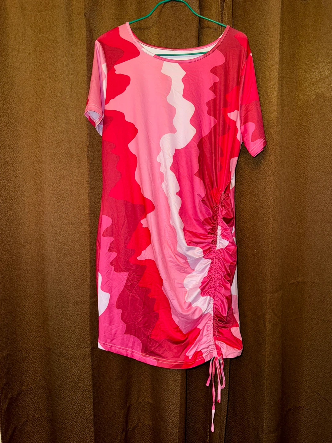 SHEIN Pink Camo Ruched T-Shirt Dress