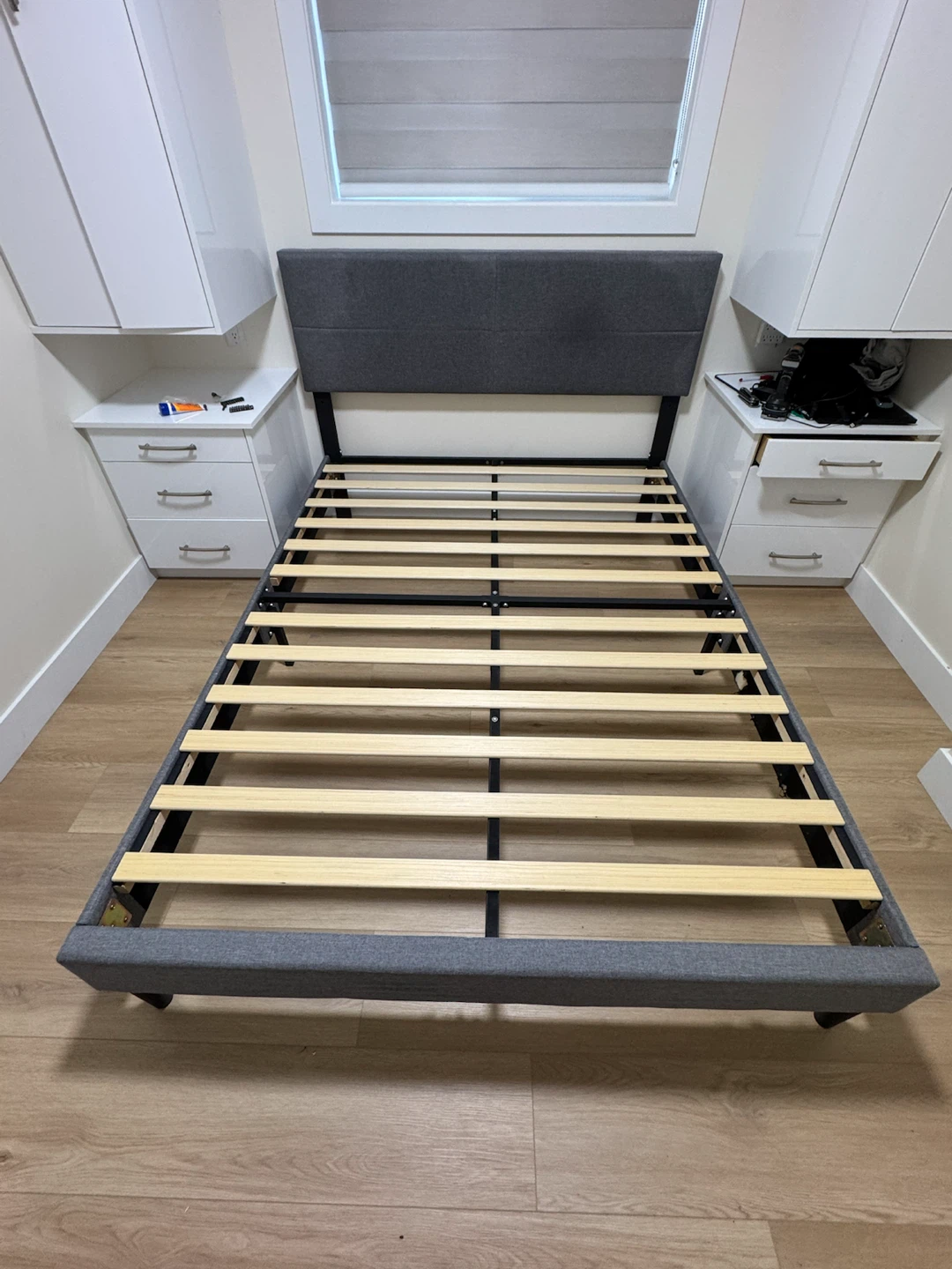 Grey Upholstered Bed Frame with Headboard - photo 2