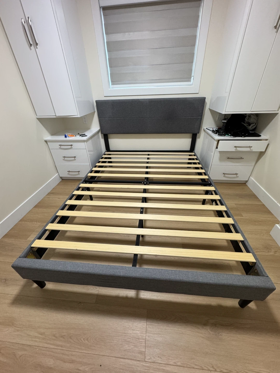 Grey Upholstered Bed Frame with Headboard - photo 3