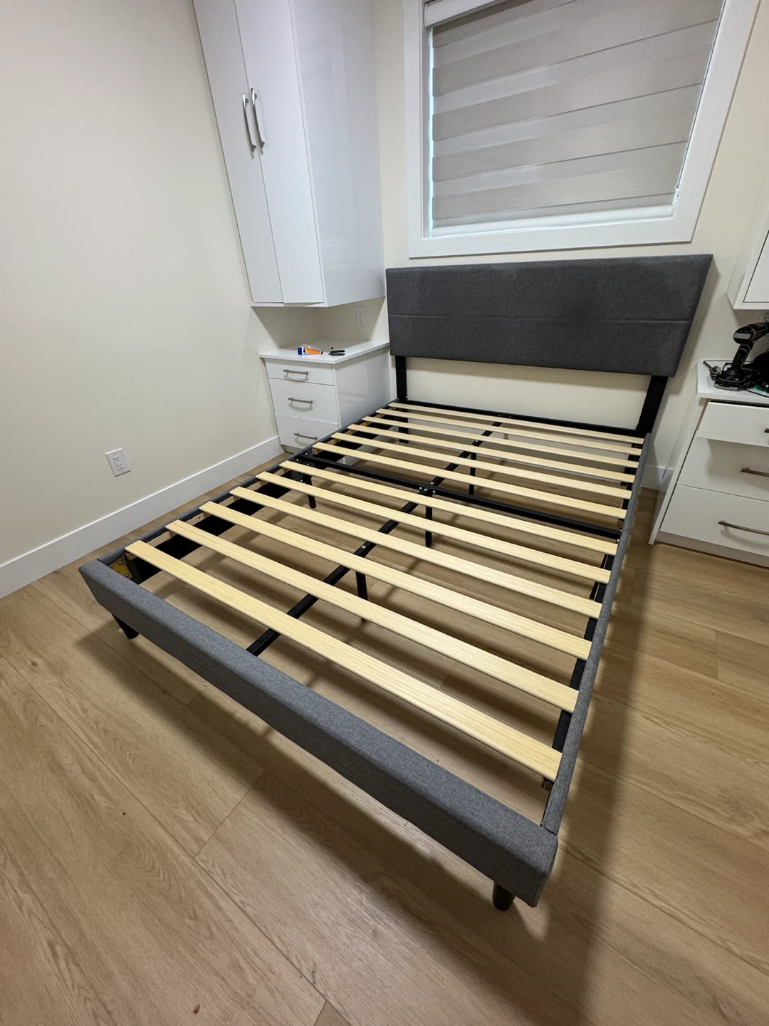 Grey Upholstered Bed Frame with Headboard - photo 4