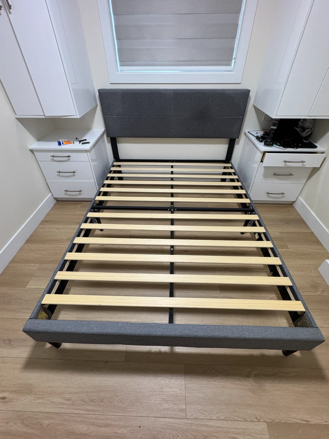 Grey Upholstered Bed Frame with Headboard - photo 5