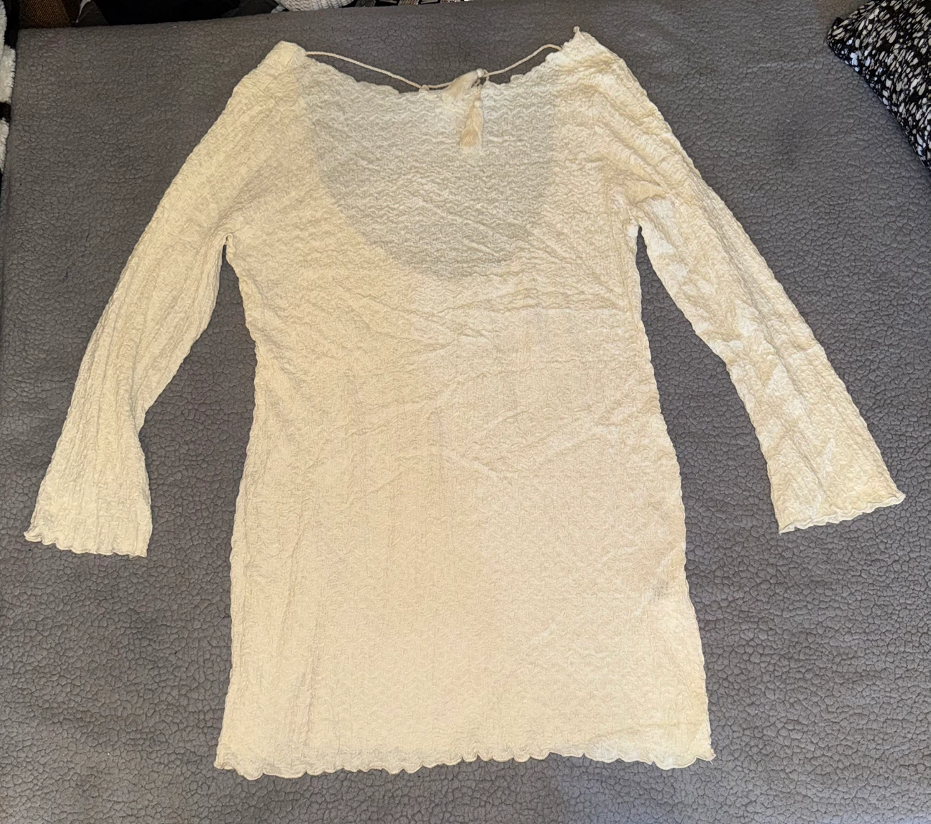 SHEIN Cream Textured Long Sleeve Dress