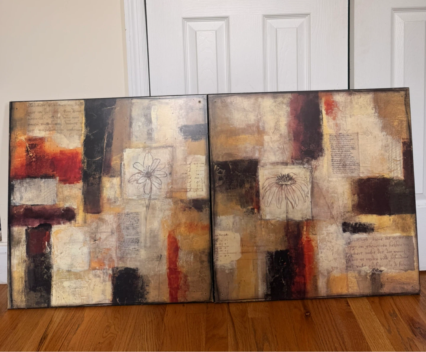 Set of 2 Abstract Floral Canvas Wall Art 23.5” x 23.5”