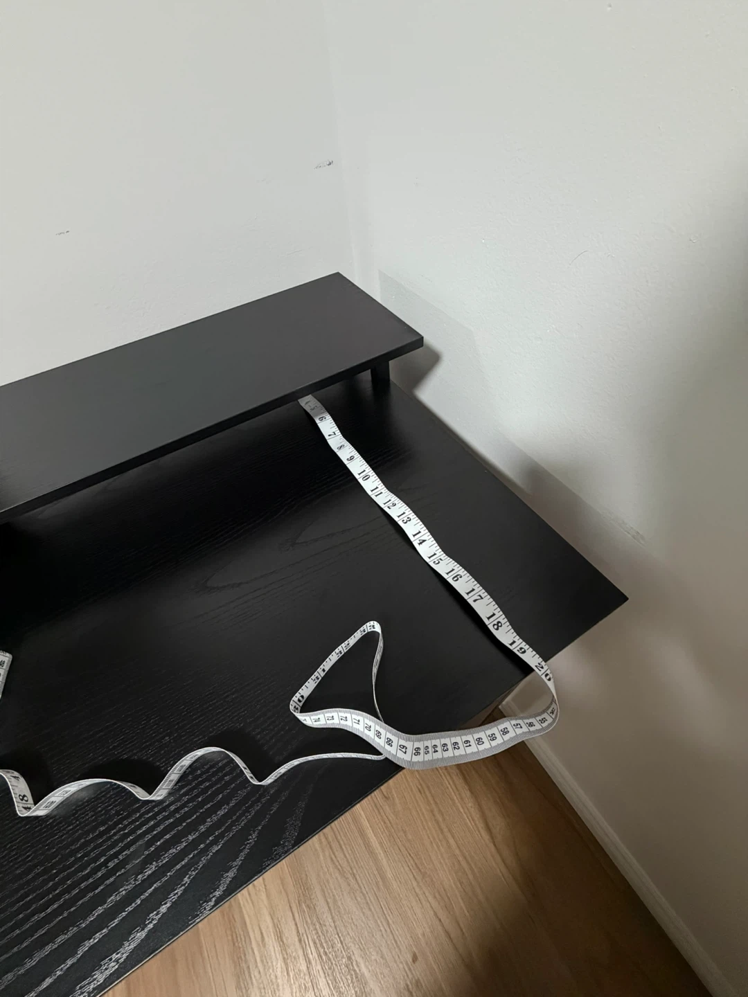 Black computer desk with shelf and power outlets - photo 3