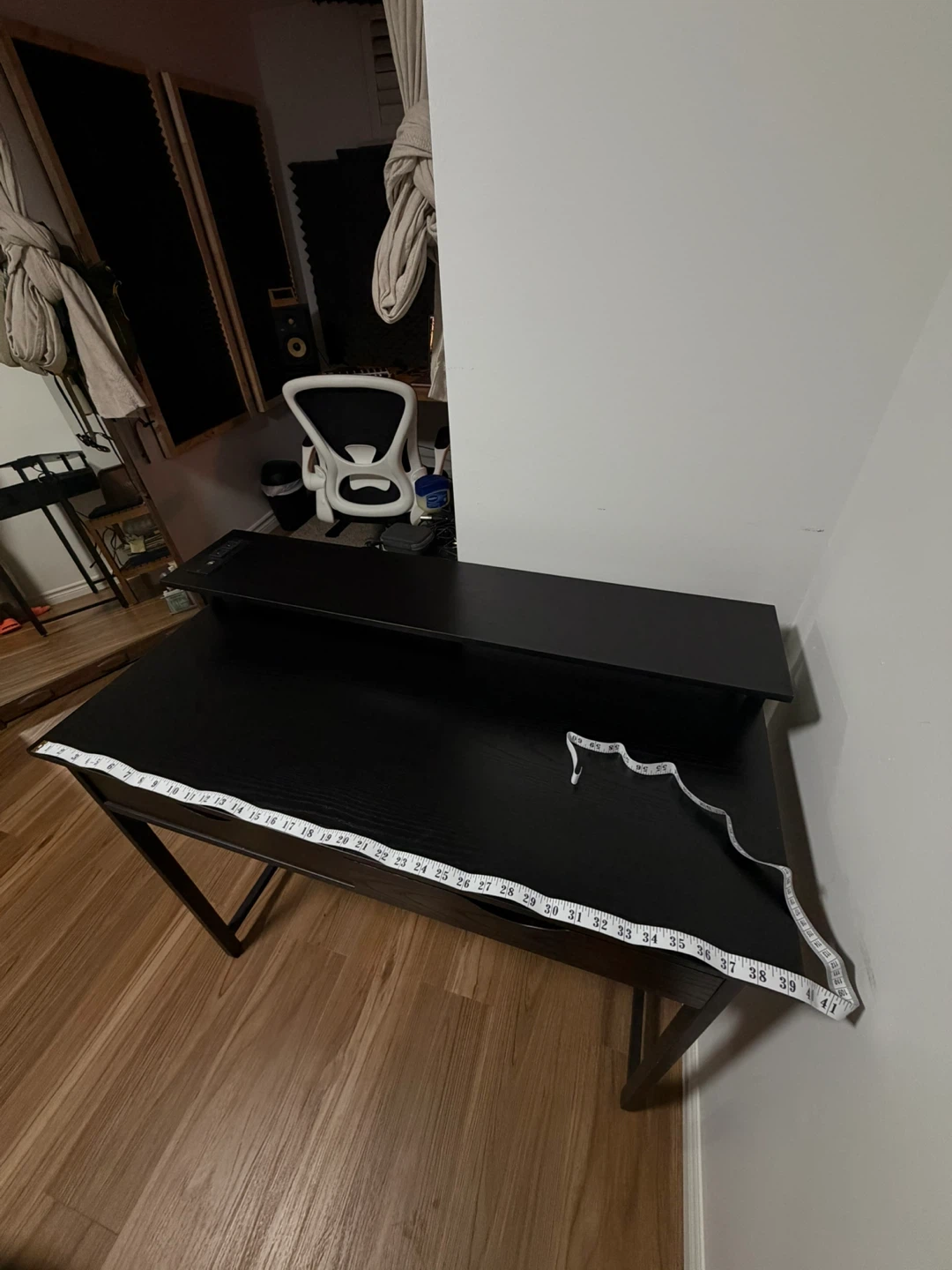 Black computer desk with shelf and power outlets - photo 5