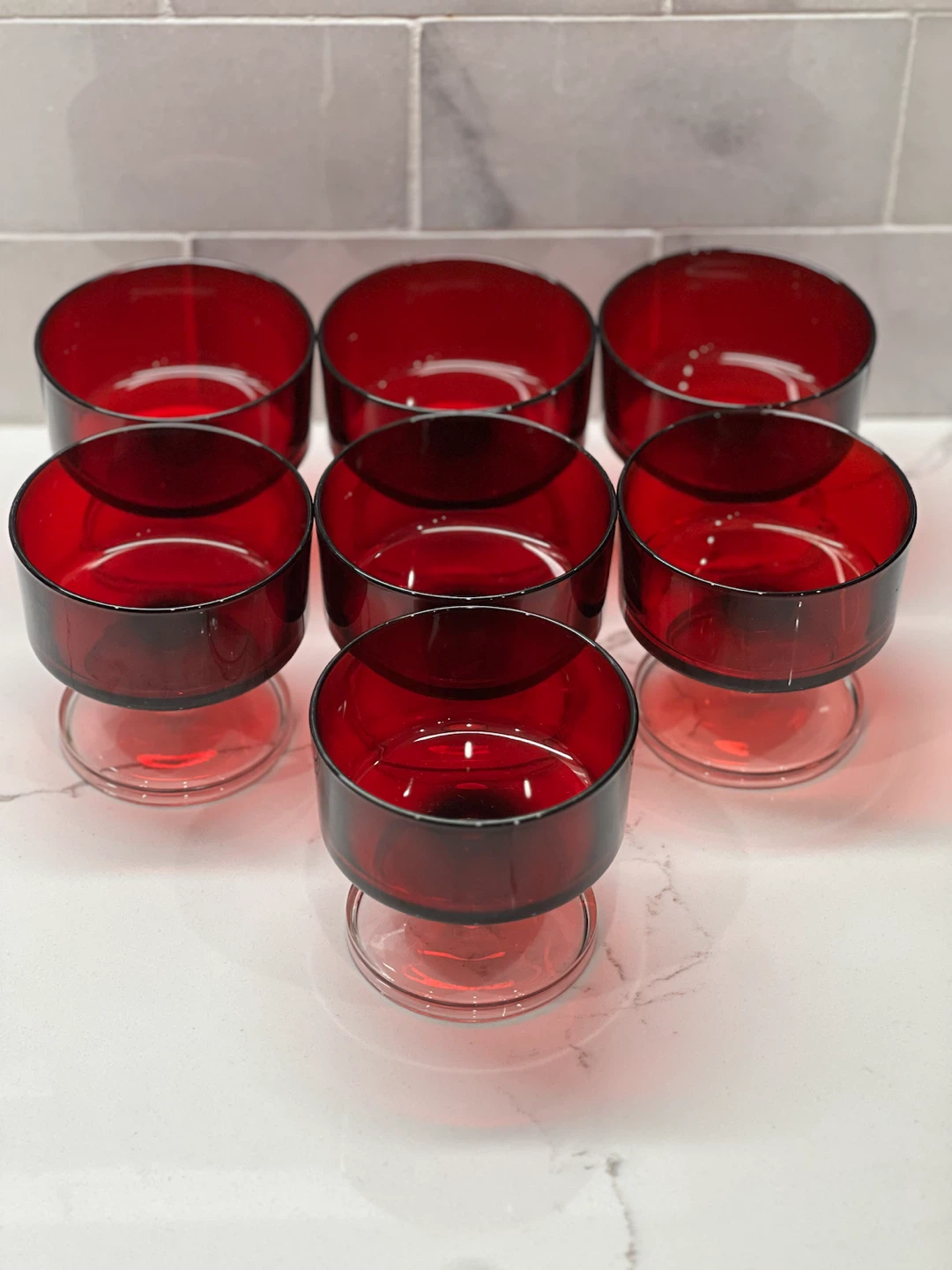 Vintage Mid-Century Ruby Red Coupe Glasses (Set of 7) - photo 2