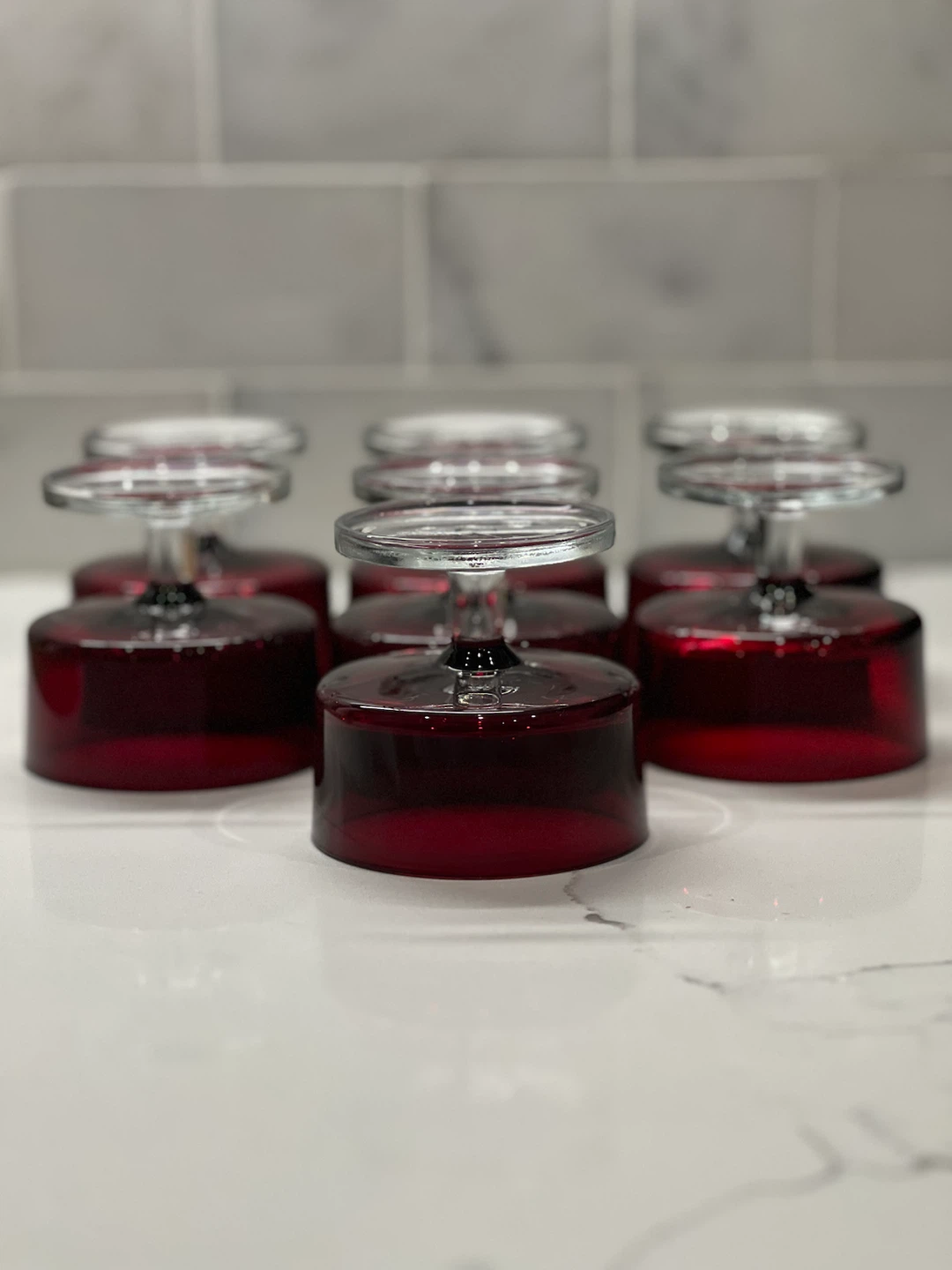 Vintage Mid-Century Ruby Red Coupe Glasses (Set of 7) - photo 4