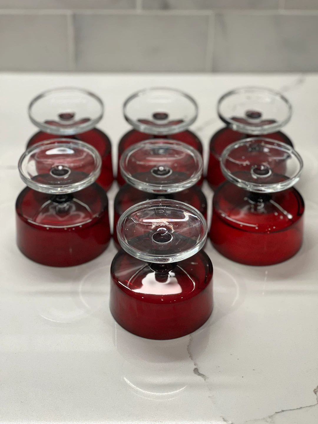 Vintage Mid-Century Ruby Red Coupe Glasses (Set of 7) - photo 5