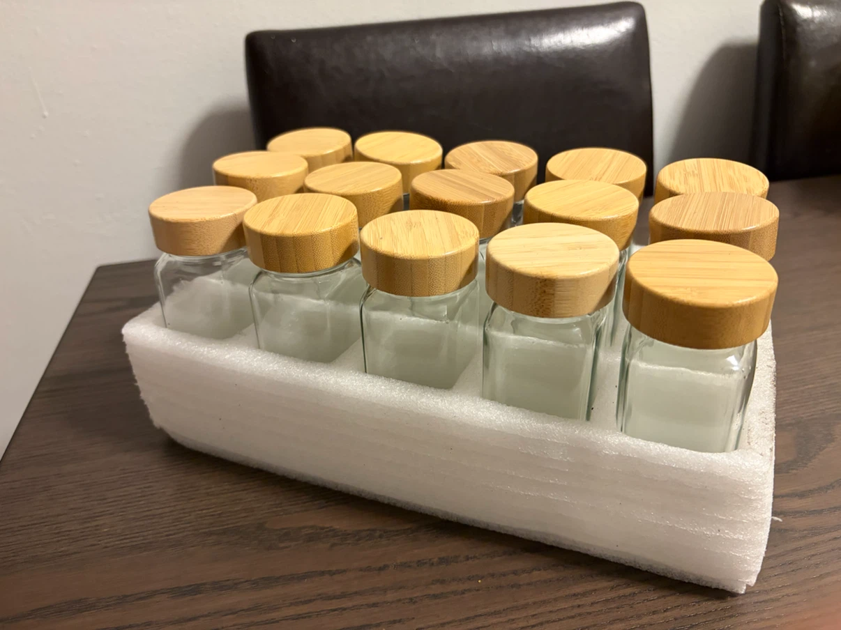 Set of 15 Glass Spice Jars with Bamboo Lids and Labels - photo 2