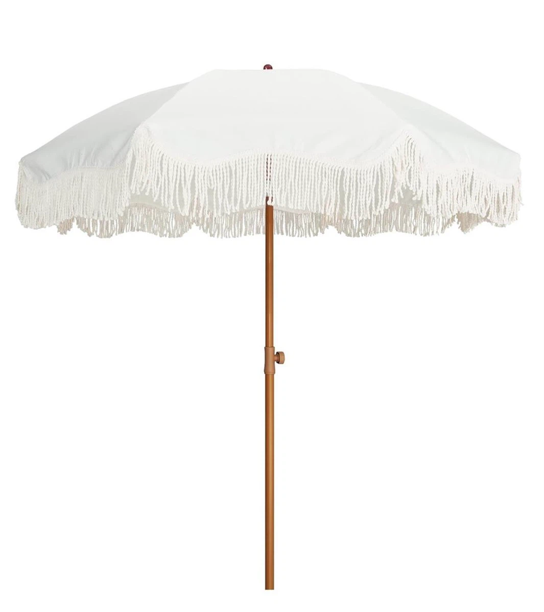 White Beach Umbrella with Fringe