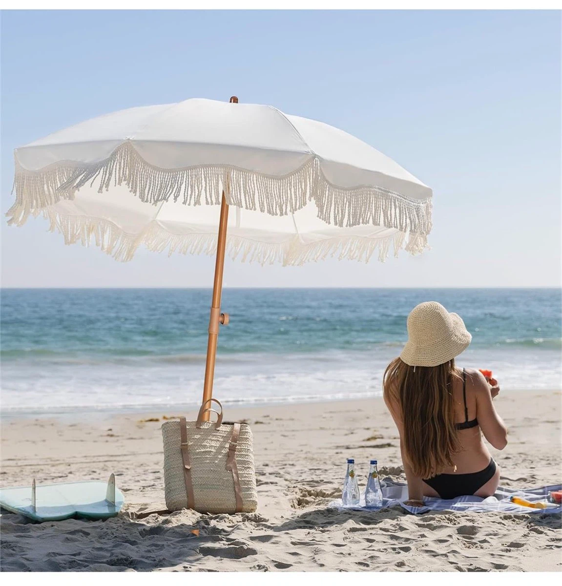 White Beach Umbrella with Fringe - photo 2