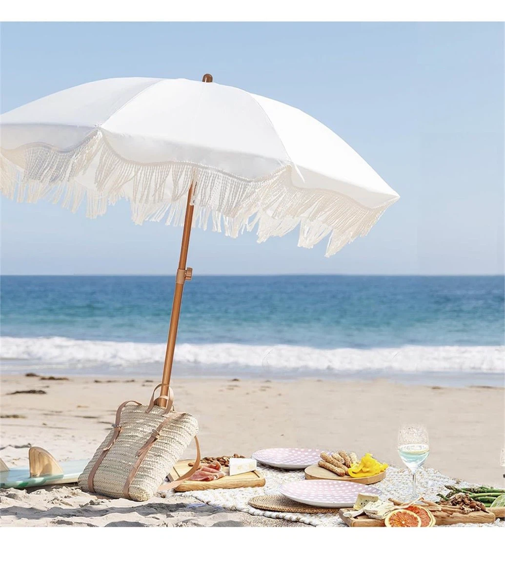 White Beach Umbrella with Fringe - photo 3