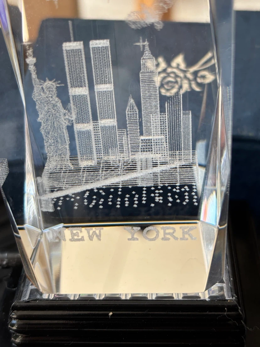 Crystal New York City Landmark Etching Display
