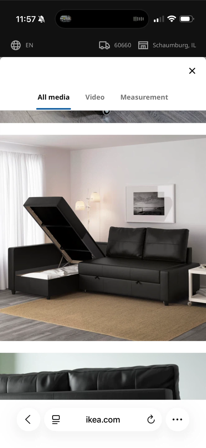 IKEA Black Leather Sectional Sofa Bed with Storage