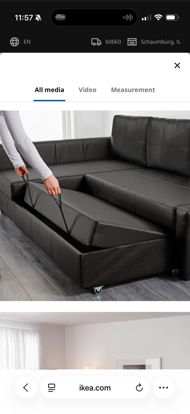 IKEA Black Leather Sectional Sofa Bed with Storage - photo 2