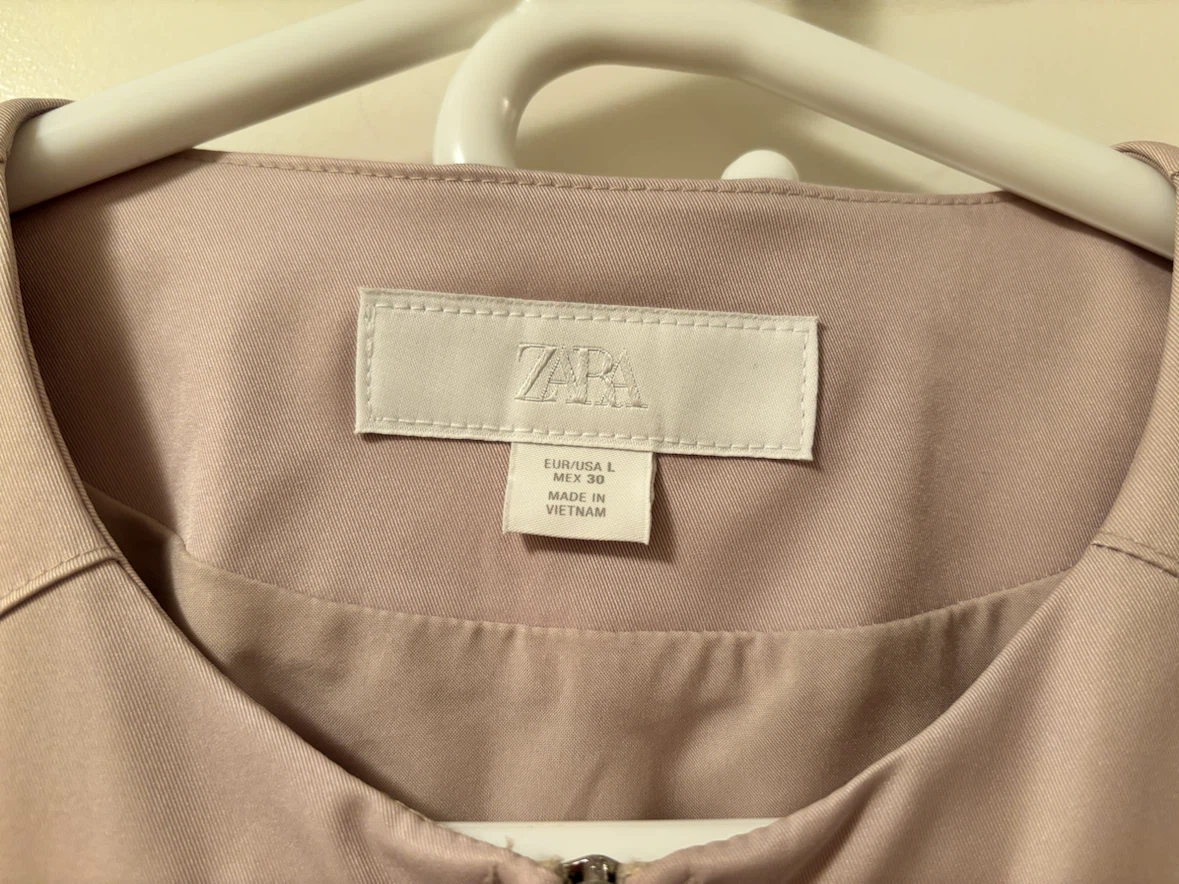 ZARA Light Pink Cropped Jacket with Puff Sleeves - photo 3